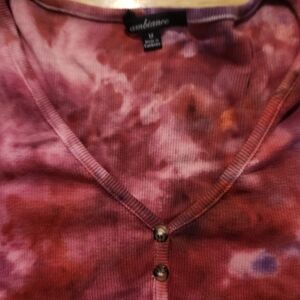 Fuschia IceDye Long sleeve button down blouse. Hints of Purple women's Medium